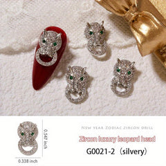 3D Alloy Leopard Head Nail Charms for Women DIY Nail Art