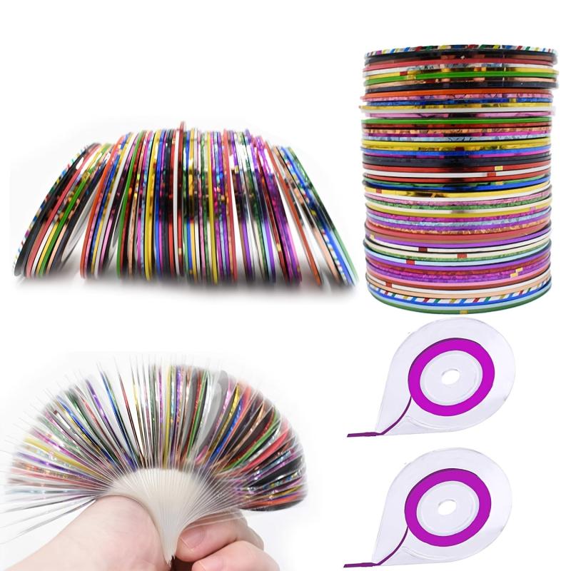 60 Colors Nail Striping Tape Line 2 Pcs Nail Tape Dispensers
