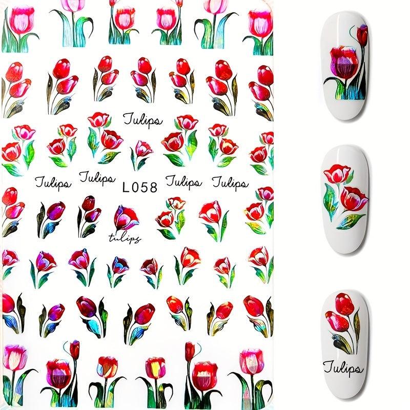 3D Floral Nail Art Stickers Self Adhesive Geometric Designs for Women & Girls