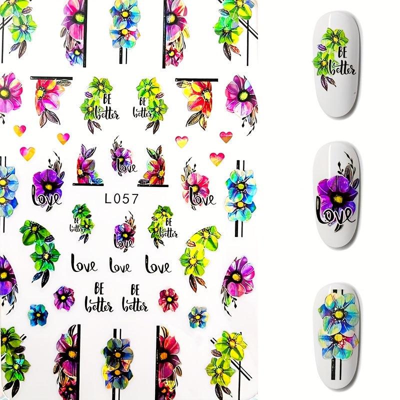 3D Floral Nail Art Stickers Self Adhesive Geometric Designs for Women & Girls