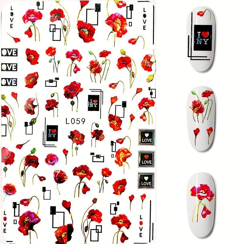 3D Floral Nail Art Stickers Self Adhesive Geometric Designs for Women & Girls