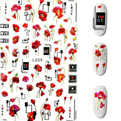 3D Floral Nail Art Stickers Self Adhesive Geometric Designs for Women & Girls