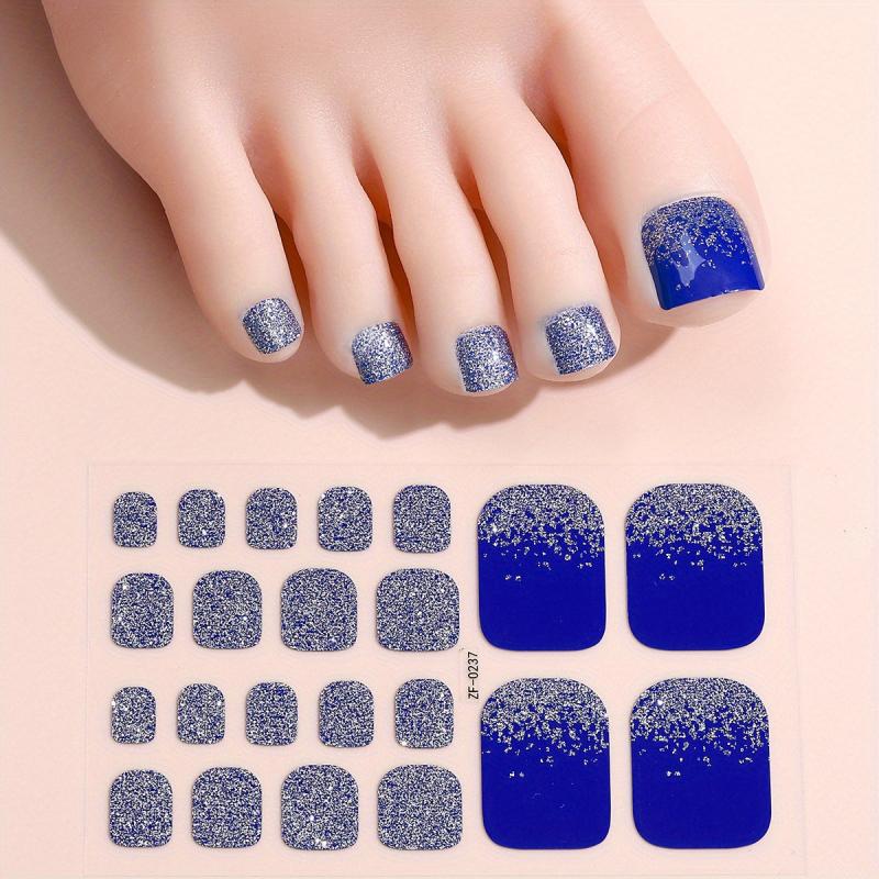 Glitter Toe Nail Stickers Full Nail Wraps Self Adhesive Toenail Polish Strips