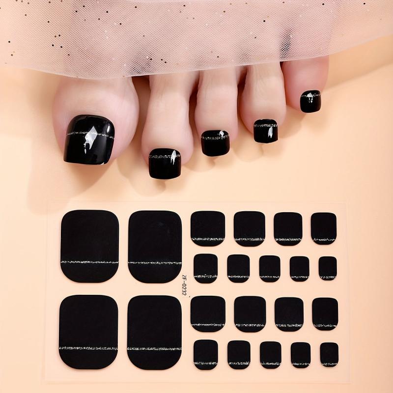 Glitter Toe Nail Stickers Full Nail Wraps Self Adhesive Toenail Polish Strips