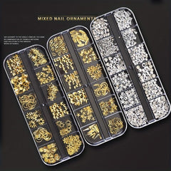 Golden Nail Charms with Sparkling Crystals & Rhinestones for DIY Nails