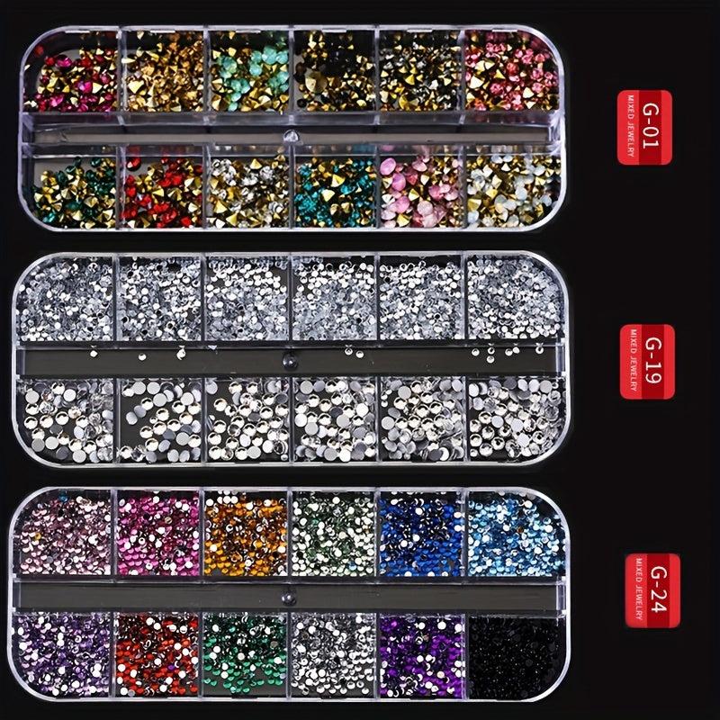 Golden Nail Charms with Sparkling Crystals & Rhinestones for DIY Nails