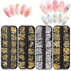 Golden Nail Charms with Sparkling Crystals & Rhinestones for DIY Nails