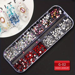 Golden Nail Charms with Sparkling Crystals & Rhinestones for DIY Nails
