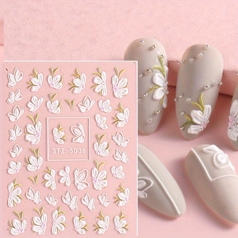 5D Embossed Acrylic DIY Flower Nail Sticker - Camellia Flower