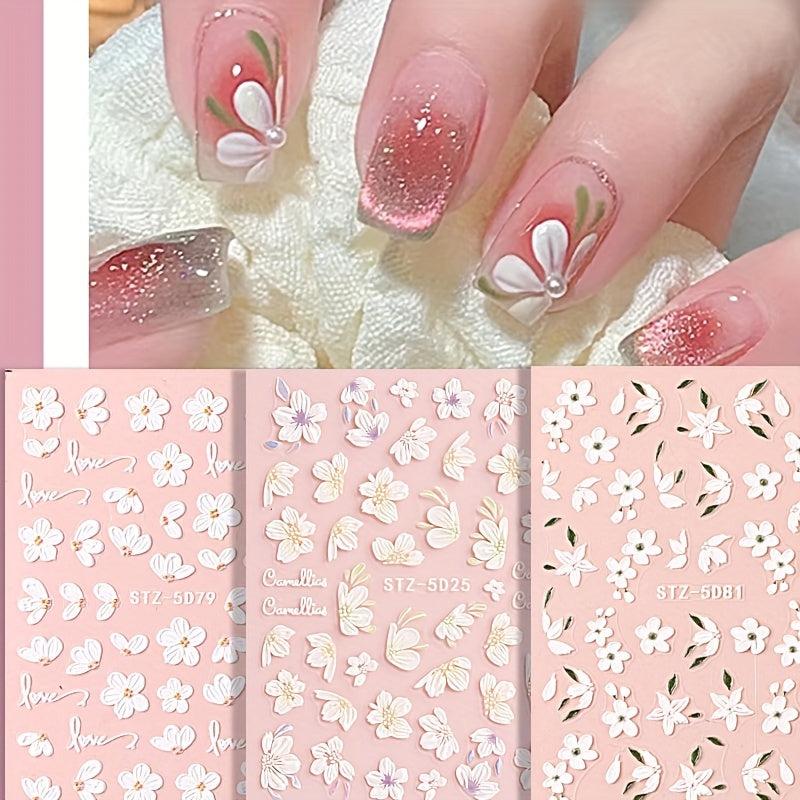 5D Embossed Acrylic DIY Flower Nail Sticker - Camellia Flower