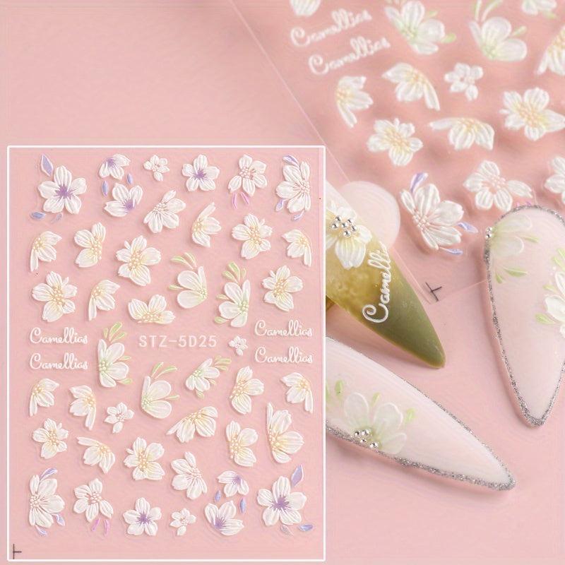 5D Embossed Acrylic DIY Flower Nail Sticker - Camellia Flower