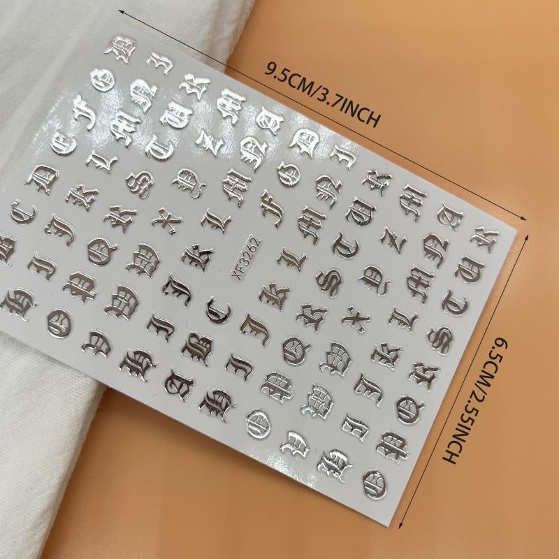 Gothic Letter Golden Alphabet Adhesive Nail Stickers