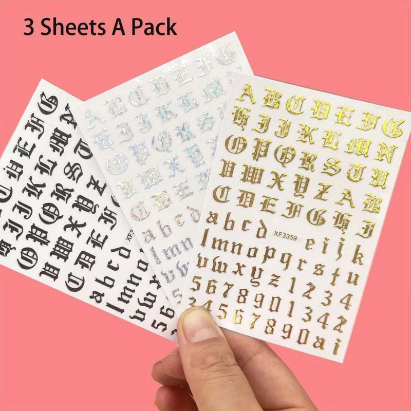 Gothic Letter Golden Alphabet Adhesive Nail Stickers