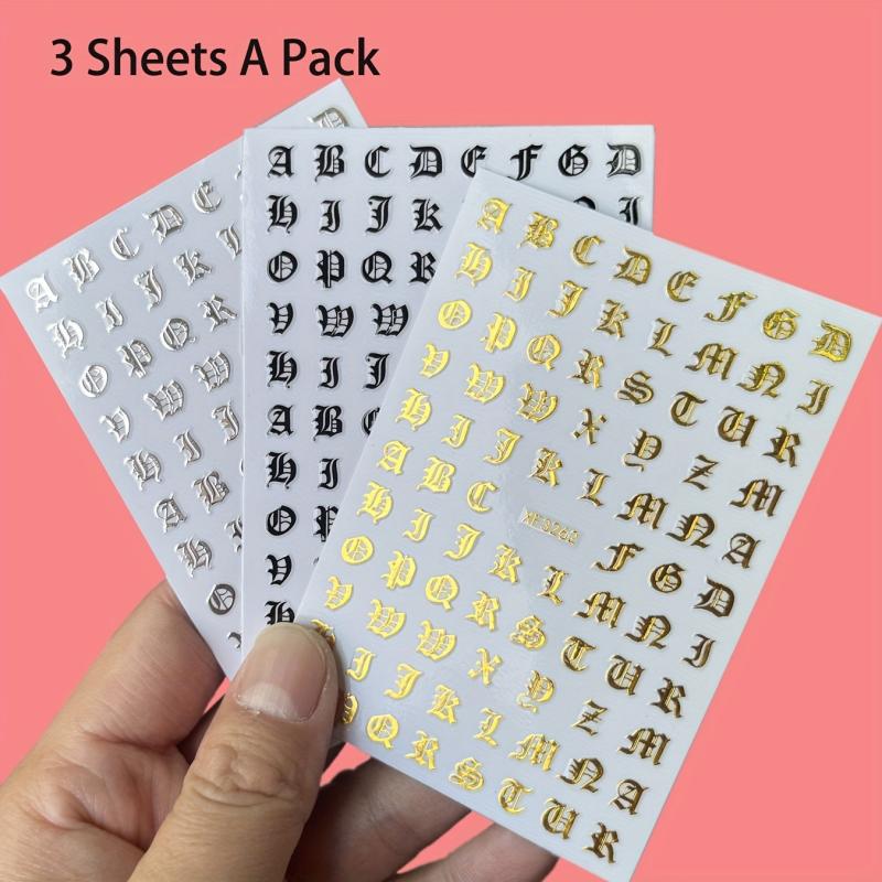 Gothic Letter Golden Alphabet Adhesive Nail Stickers
