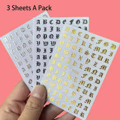 Gothic Letter Golden Alphabet Adhesive Nail Stickers