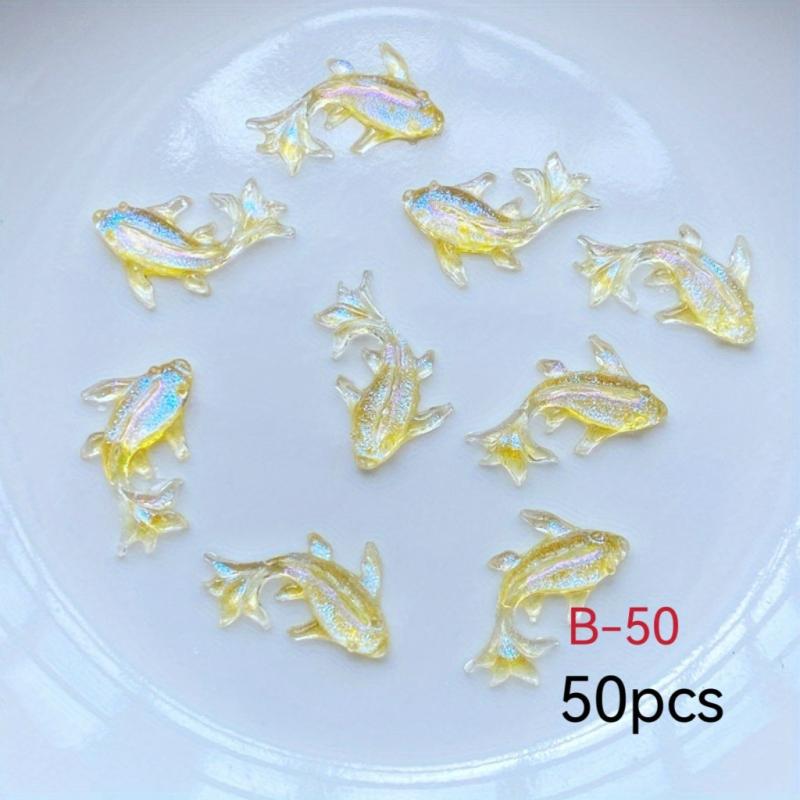 50pcs 3D Goldfish Nail Charms Resin Decorations Cartoon Rhinestones DIY