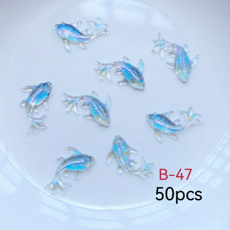 50pcs 3D Goldfish Nail Charms Resin Decorations Cartoon Rhinestones DIY
