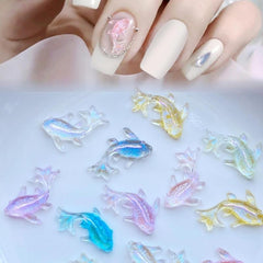 50pcs 3D Goldfish Nail Charms Resin Decorations Cartoon Rhinestones DIY