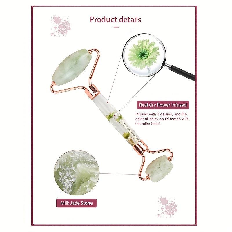 Dual End Jade Face Roller Skin Care Tool Resin Handle