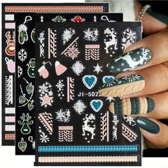 5D Christmas Nail Art Stickers - Snowflakes Sliders for Nails Xmas Elk Gloves