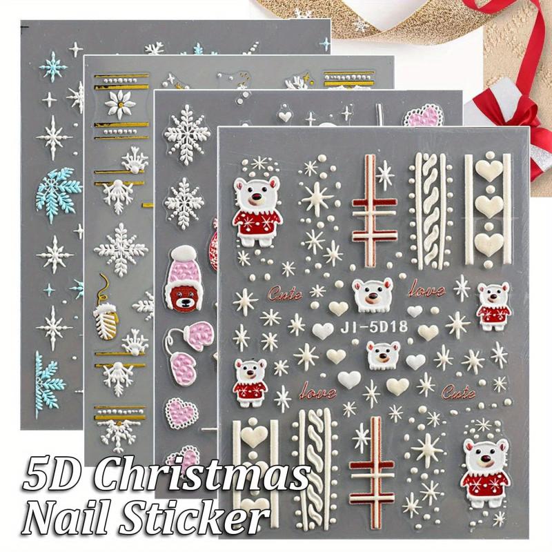 5D Christmas Nail Art Stickers - Snowflakes Sliders for Nails Xmas Elk Gloves