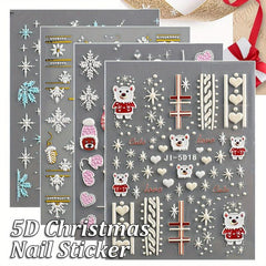 5D Christmas Nail Art Stickers - Snowflakes Sliders for Nails Xmas Elk Gloves