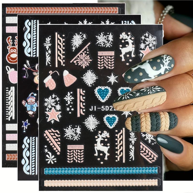 5D Christmas Nail Art Stickers - Snowflakes Sliders for Nails Xmas Elk Gloves