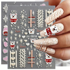 5D Christmas Nail Art Stickers - Snowflakes Sliders for Nails Xmas Elk Gloves