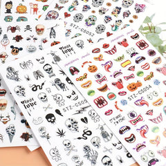 Halloween Nail Art Stickers 3D Self Adhesive Nail Decals Spider Witch Snake Eye