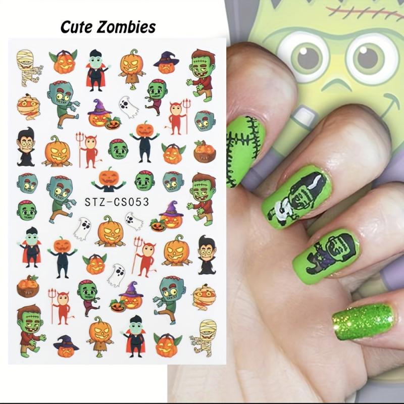 Halloween Nail Art Stickers 3D Self Adhesive Nail Decals Spider Witch Snake Eye