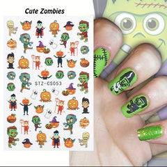 Halloween Nail Art Stickers 3D Self Adhesive Nail Decals Spider Witch Snake Eye