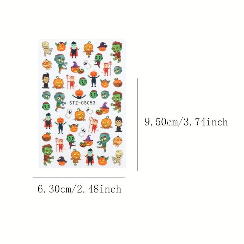 Halloween Nail Art Stickers 3D Self Adhesive Nail Decals Spider Witch Snake Eye