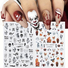 Halloween Nail Art Stickers 3D Self Adhesive Nail Decals Spider Witch Snake Eye