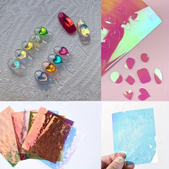 6pcs Aurora Nail Foil Laser Nail Stickers Iridescent Nail Designs