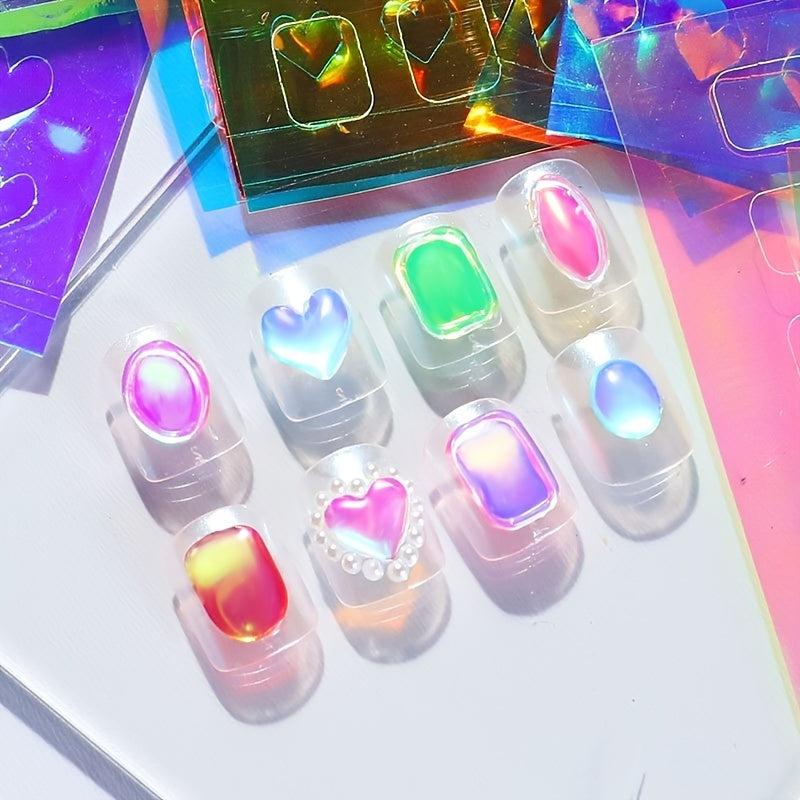 6pcs Aurora Nail Foil Laser Nail Stickers Iridescent Nail Designs