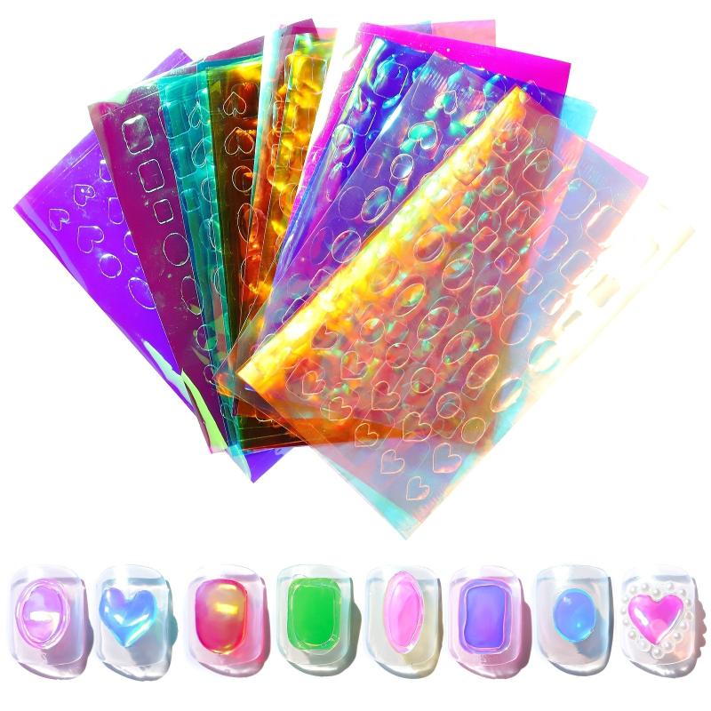 6pcs Aurora Nail Foil Laser Nail Stickers Iridescent Nail Designs