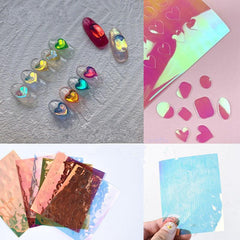6pcs Aurora Nail Foil Laser Nail Stickers Iridescent Nail Designs