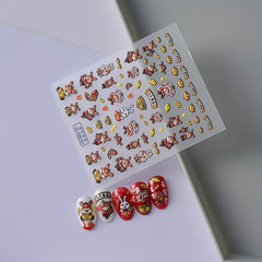 5D Embossed Cartoon Rabbit Nail Art Stickers, Self Adhesive Nail Decals