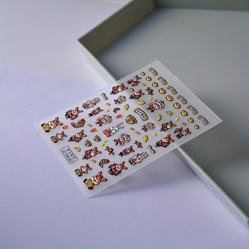5D Embossed Cartoon Rabbit Nail Art Stickers, Self Adhesive Nail Decals