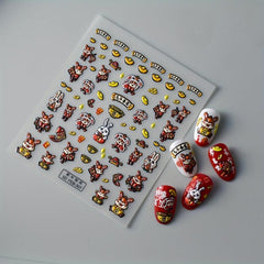 5D Embossed Cartoon Rabbit Nail Art Stickers, Self Adhesive Nail Decals