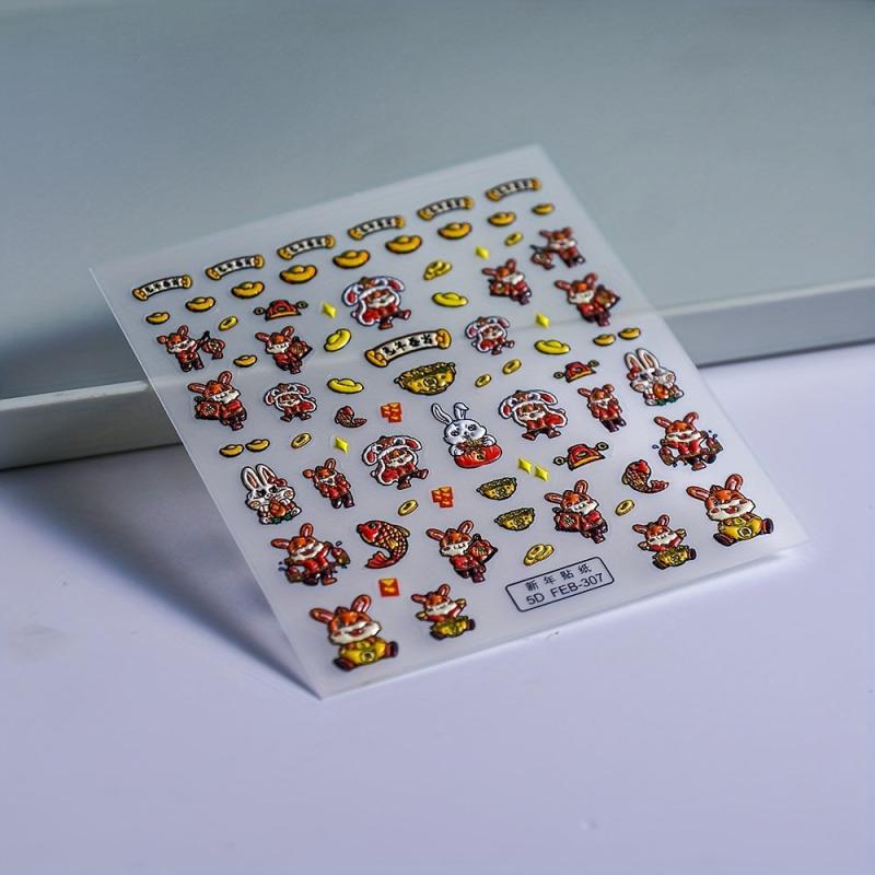 5D Embossed Cartoon Rabbit Nail Art Stickers, Self Adhesive Nail Decals