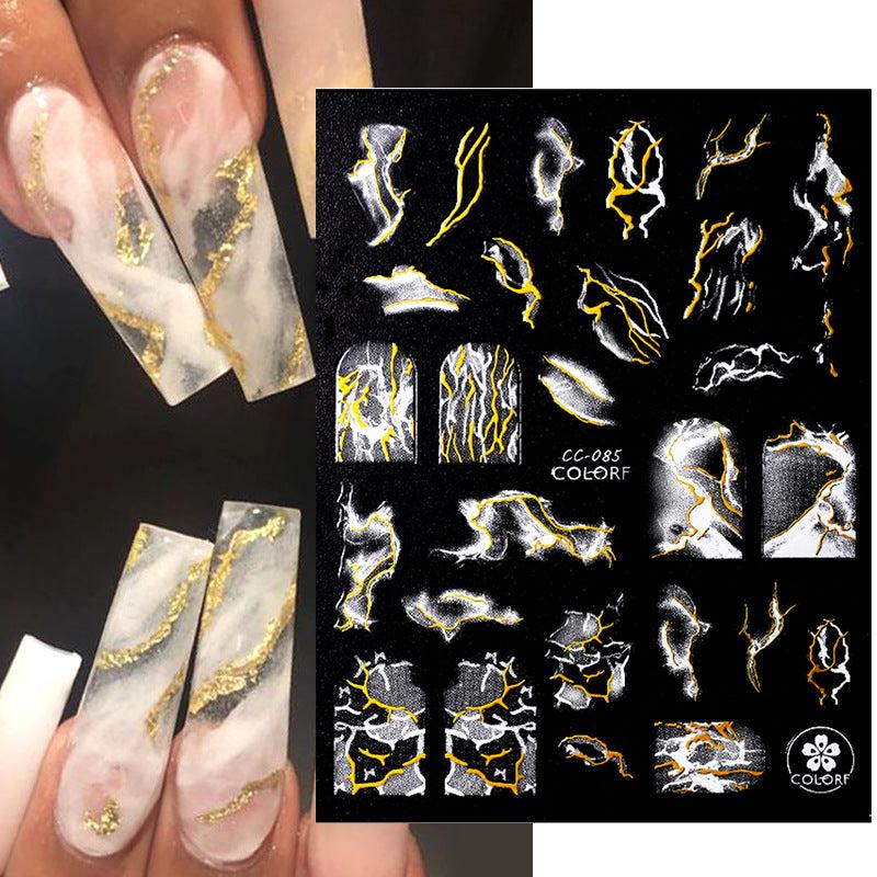 Metallic Marble Nail Art Stickers 3D Self Adhesive Bronzing French Stripe