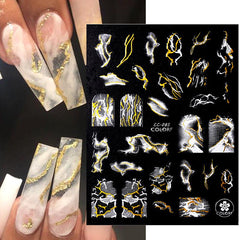 Metallic Marble Nail Art Stickers 3D Self Adhesive Bronzing French Stripe