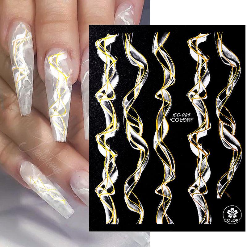 Metallic Marble Nail Art Stickers 3D Self Adhesive Bronzing French Stripe