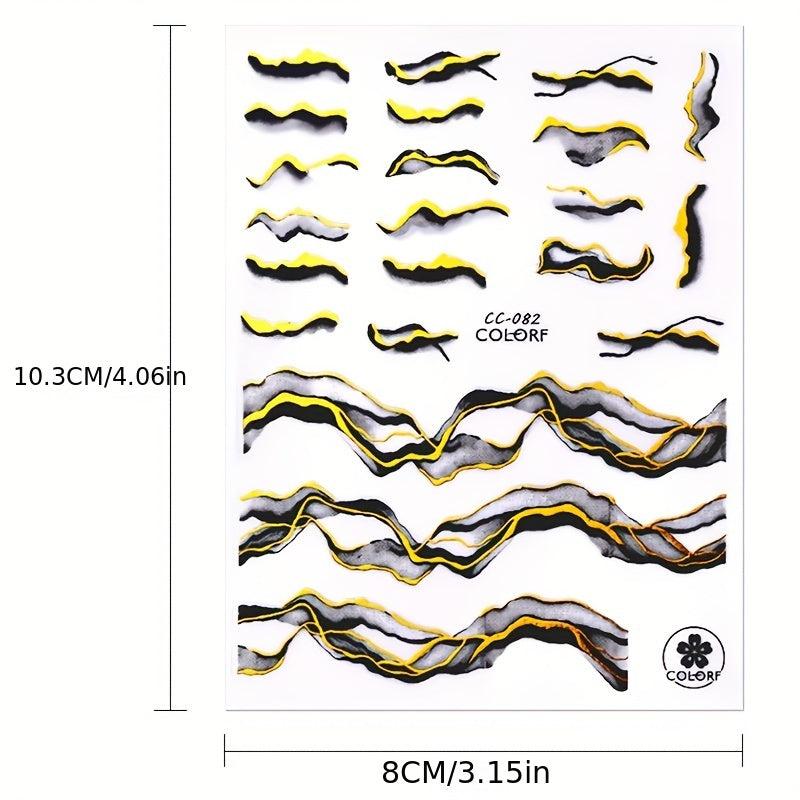 Metallic Marble Nail Art Stickers 3D Self Adhesive Bronzing French Stripe