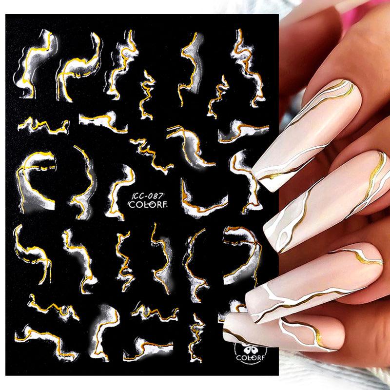 Metallic Marble Nail Art Stickers 3D Self Adhesive Bronzing French Stripe