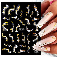 Metallic Marble Nail Art Stickers 3D Self Adhesive Bronzing French Stripe