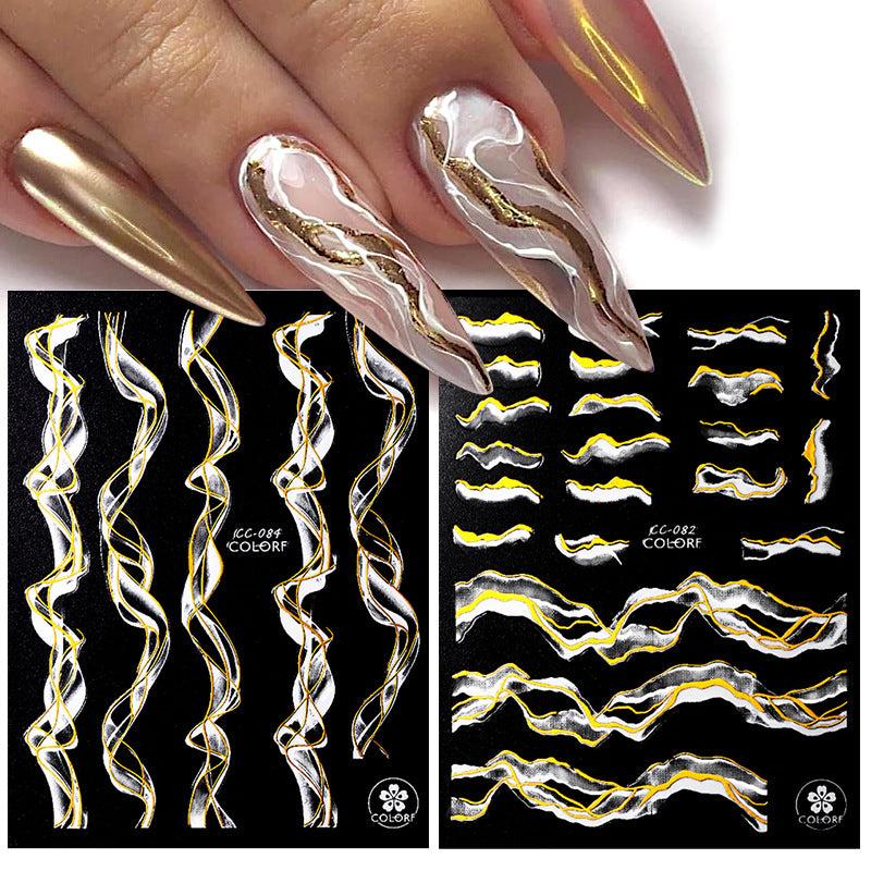 Metallic Marble Nail Art Stickers 3D Self Adhesive Bronzing French Stripe