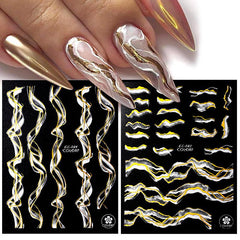 Metallic Marble Nail Art Stickers 3D Self Adhesive Bronzing French Stripe