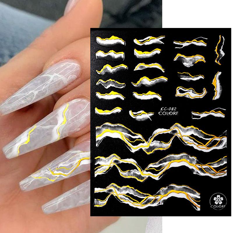 Metallic Marble Nail Art Stickers 3D Self Adhesive Bronzing French Stripe